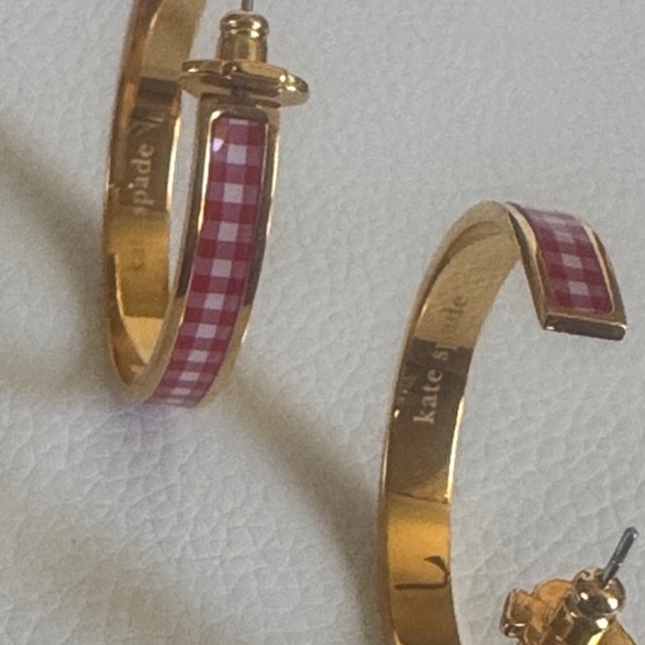 Kate Spade Gold and Pink Checkered Hoop Earrings - Picture 3 of 12